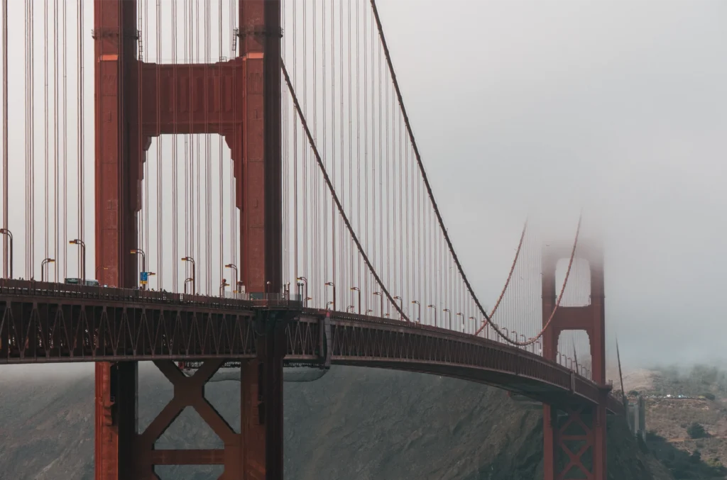 Golden Gate Bridge covered in fog, San Francisco