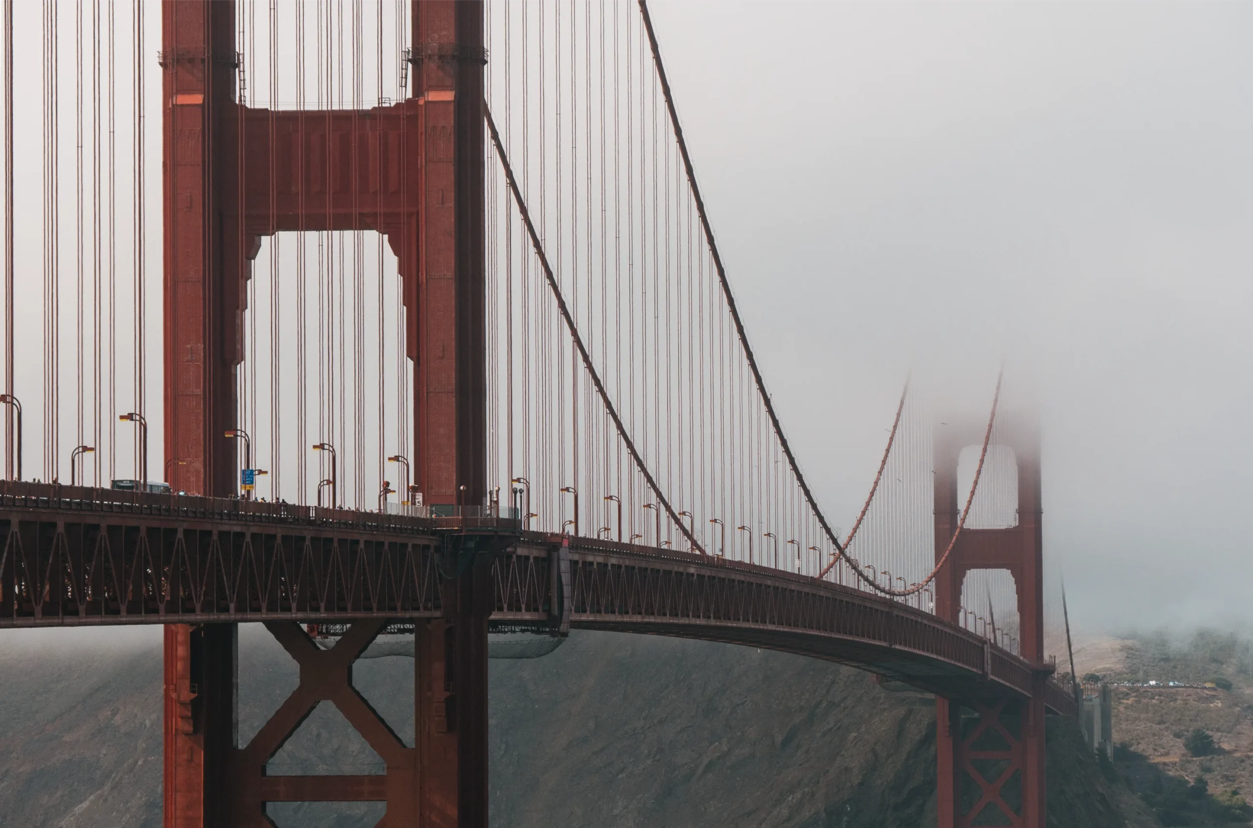 Golden Gate Bridge covered in fog, San Francisco
